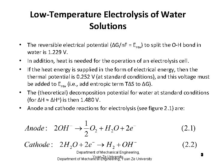 Low-Temperature Electrolysis of Water Solutions • The reversible electrical potential (ΔG/n. F = Erev) Low-Temperature Electrolysis of Water Solutions • The reversible electrical potential (ΔG/n. F = Erev)