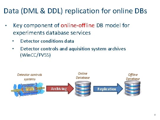 Data (DML & DDL) replication for online DBs • Key component of online-offline DB