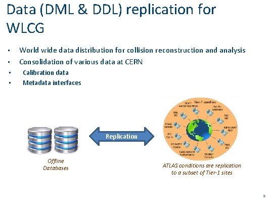 Data (DML & DDL) replication for WLCG • • World wide data distribution for