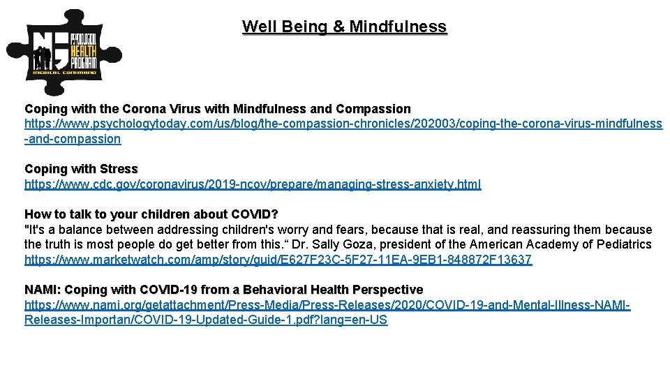 Well Being & Mindfulness Coping with the Corona Virus with Mindfulness and Compassion https: