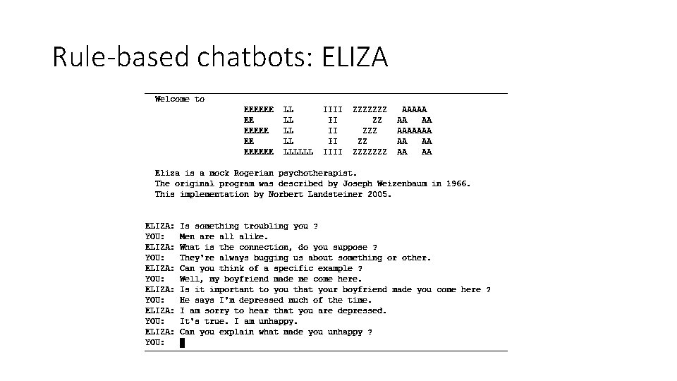 Rule-based chatbots: ELIZA 