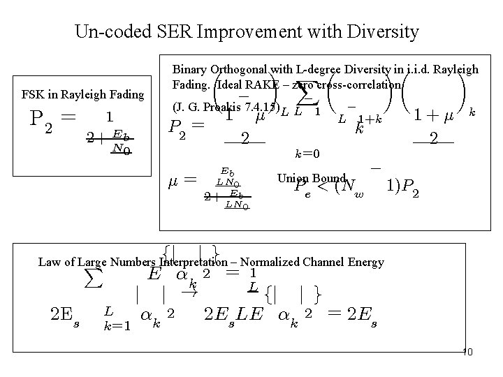 Un-coded SER Improvement with Diversity FSK in Rayleigh Fading P 2 = 1 2+ Un-coded SER Improvement with Diversity FSK in Rayleigh Fading P 2 = 1 2+