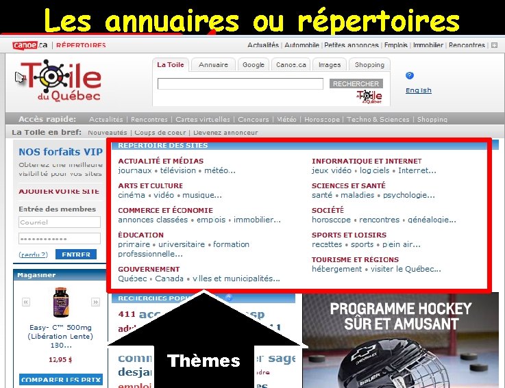 Les annuaires ou répertoires Un annuaire ou répertoire Web Champ de de recherche est Les annuaires ou répertoires Un annuaire ou répertoire Web Champ de de recherche est