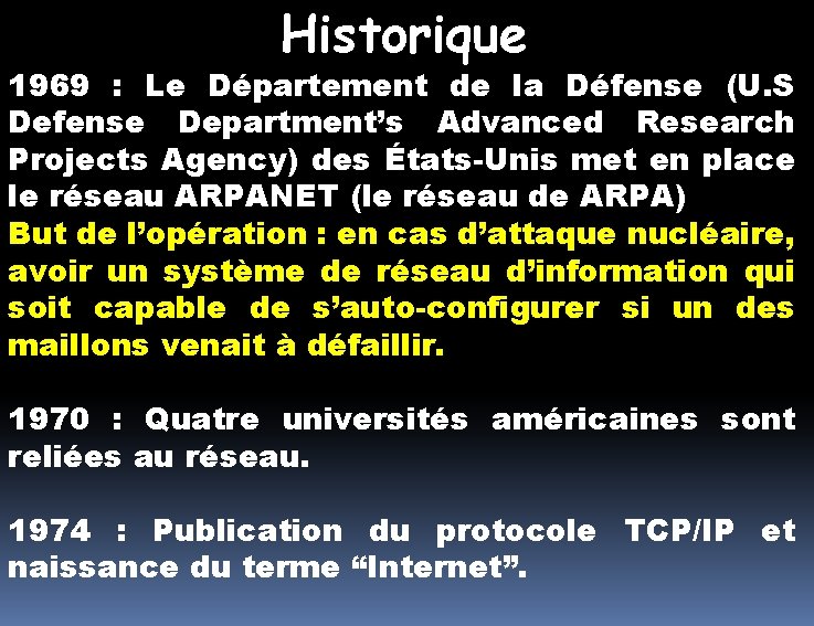 Historique 1969 : Le Département de la Défense (U. S Defense Department’s Advanced Research Historique 1969 : Le Département de la Défense (U. S Defense Department’s Advanced Research