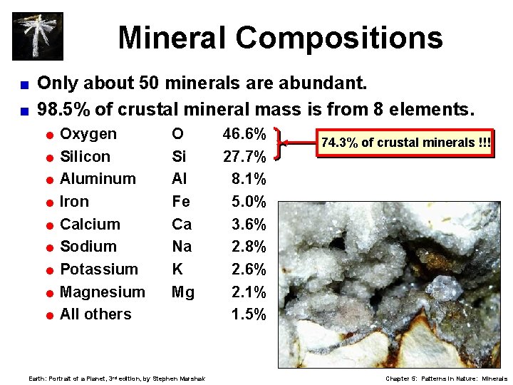 Mineral Compositions Only about 50 minerals are abundant. < 98. 5% of crustal mineral
