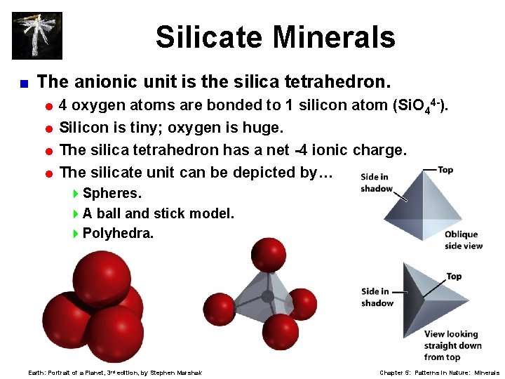 Silicate Minerals < The anionic unit is the silica tetrahedron. =4 oxygen atoms are
