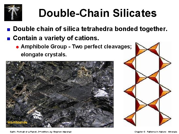 Double-Chain Silicates Double chain of silica tetrahedra bonded together. < Contain a variety of