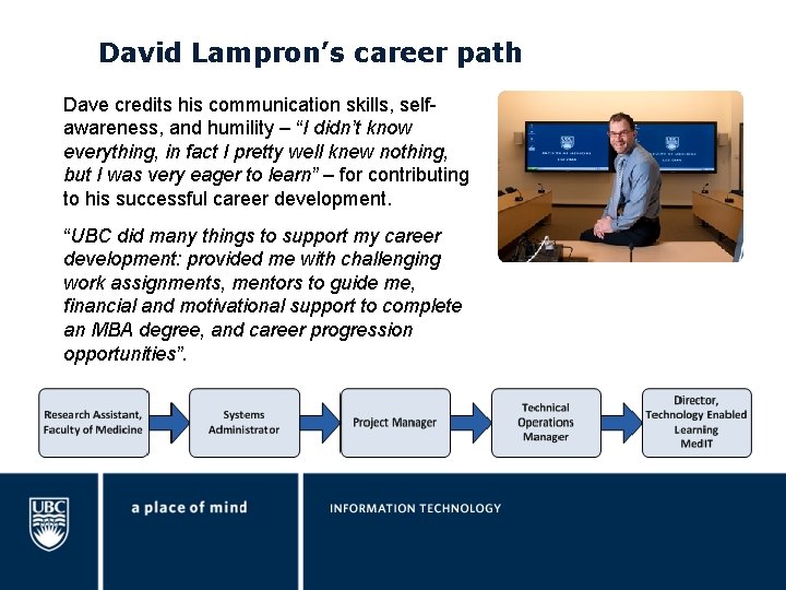 David Lampron’s career path Dave credits his communication skills, selfawareness, and humility – “I