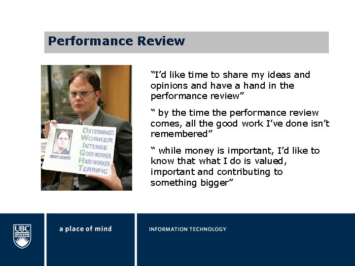 Performance Review “I’d like time to share my ideas and opinions and have a