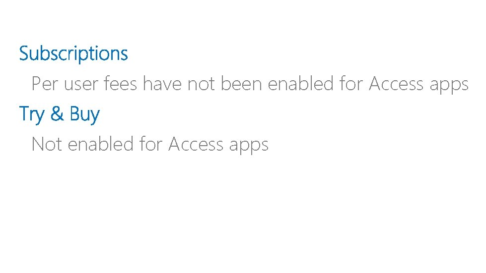 Per user fees have not been enabled for Access apps Not enabled for Access