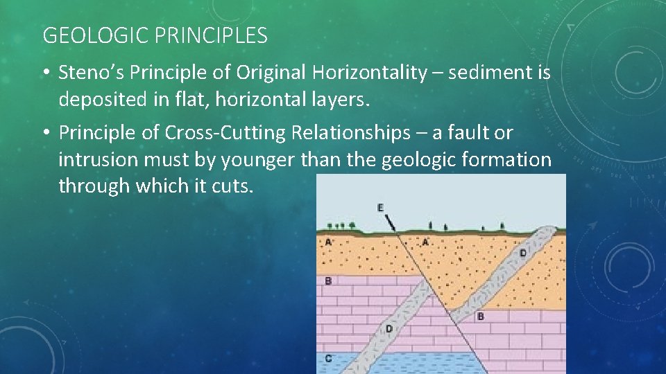 GEOLOGIC PRINCIPLES • Steno’s Principle of Original Horizontality – sediment is deposited in flat,