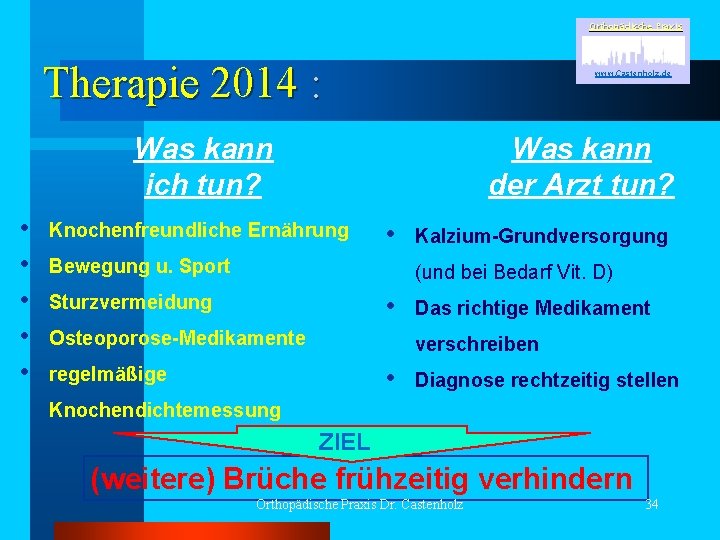 Orthopädische Praxis Therapie 2014 : www. Castenholz. de Was kann ich tun? • •