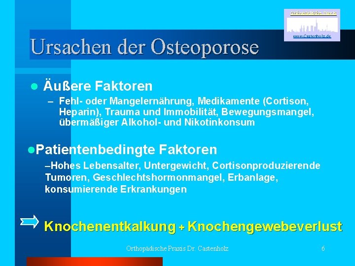 Orthopädische Praxis Ursachen der Osteoporose l www. Castenholz. de Äußere Faktoren – Fehl- oder
