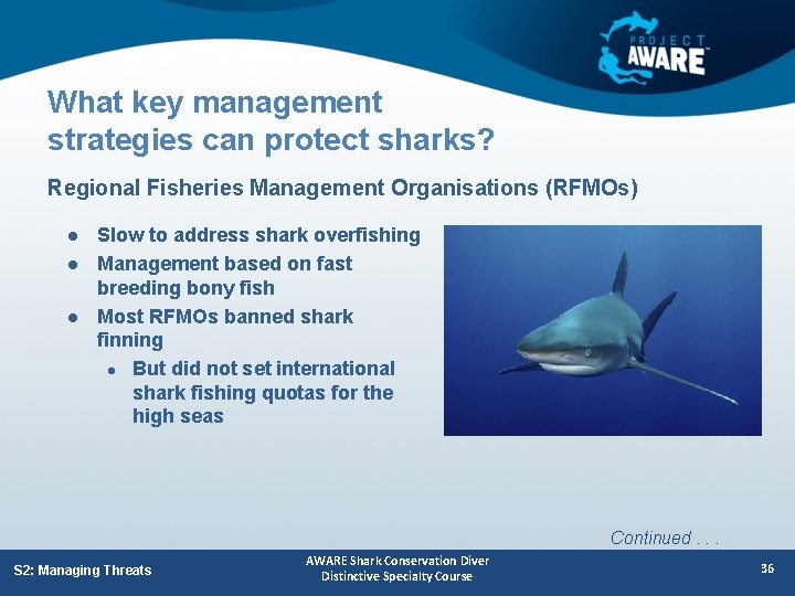 What key management strategies can protect sharks? Regional Fisheries Management Organisations (RFMOs) l l