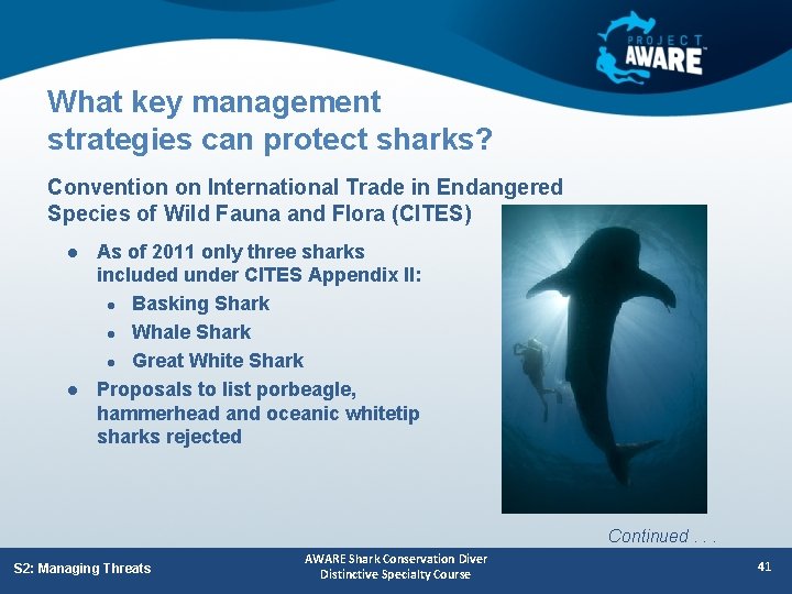 What key management strategies can protect sharks? Convention on International Trade in Endangered Species