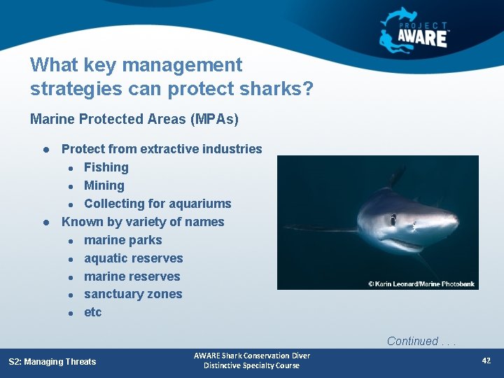 What key management strategies can protect sharks? Marine Protected Areas (MPAs) l l Protect