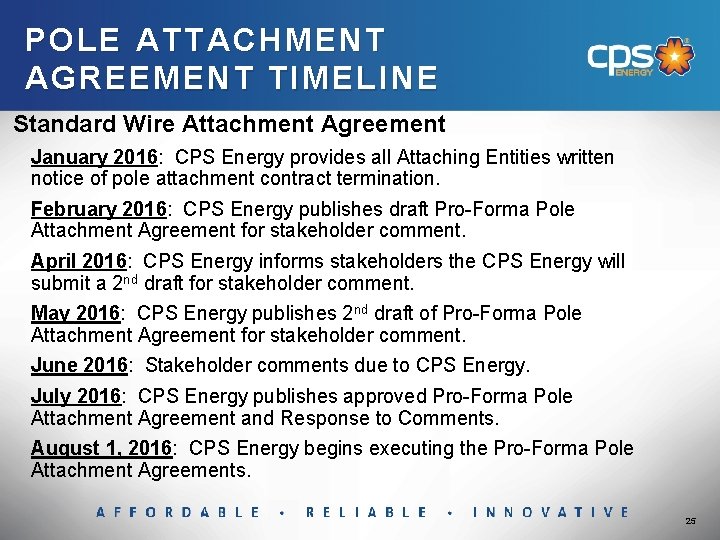 POLE ATTACHMENT AGREEMENT TIMELINE Standard Wire Attachment Agreement January 2016: CPS Energy provides all
