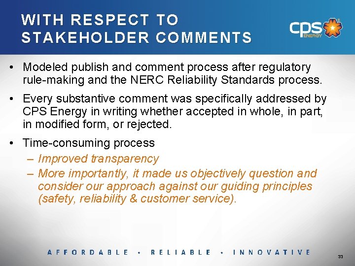 WIT H RESPECT WITH STAKEH OLD ER OLDER TO COMMENTS • Modeled publish and