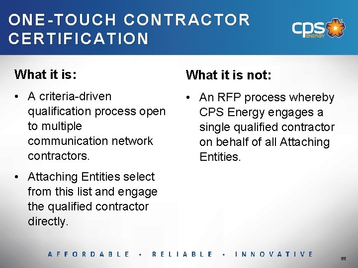 ONE-TOUCH CONTRACTOR CERTIFICATION What it is: What it is not: • A criteria-driven qualification