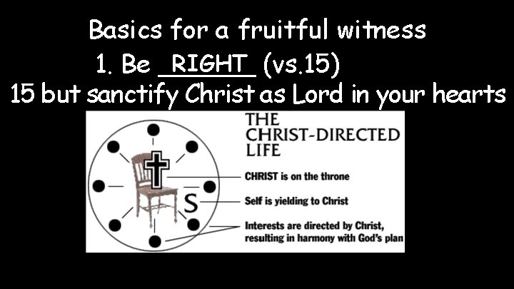 Basics for a fruitful witness RIGHT (vs. 15) 1. Be ______ 15 but sanctify