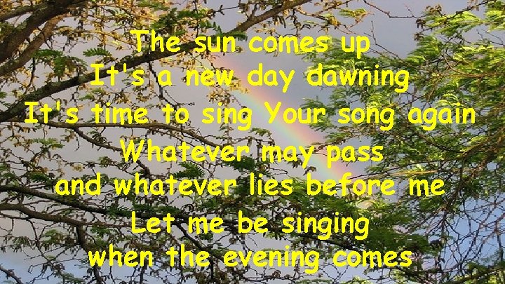 The sun comes up It's a new day dawning It's time to sing Your