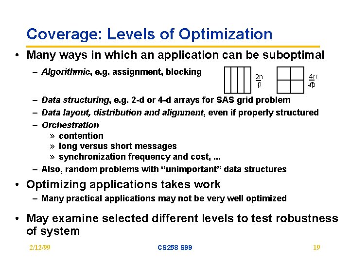 Coverage: Levels of Optimization • Many ways in which an application can be suboptimal Coverage: Levels of Optimization • Many ways in which an application can be suboptimal