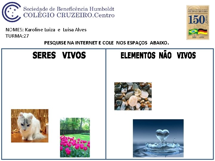 NOMES: Karoline Luiza e Luisa Alves TURMA: 27 PESQUISE NA INTERNET E COLE NOS