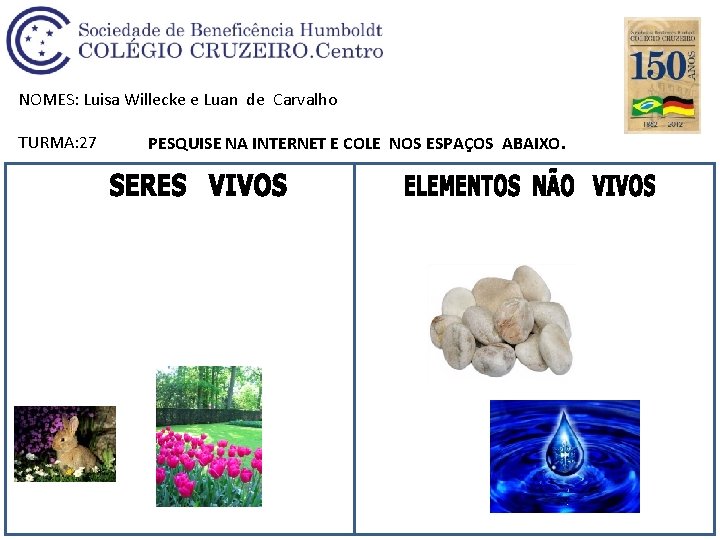 NOMES: Luisa Willecke e Luan de Carvalho TURMA: 27 PESQUISE NA INTERNET E COLE