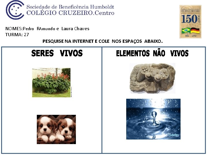 NOMES: Pedro RAmundo e Laura Chaves TURMA: 27 PESQUISE NA INTERNET E COLE NOS