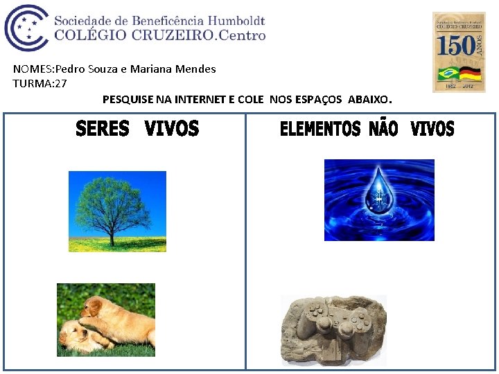 NOMES: Pedro Souza e Mariana Mendes TURMA: 27 PESQUISE NA INTERNET E COLE NOS