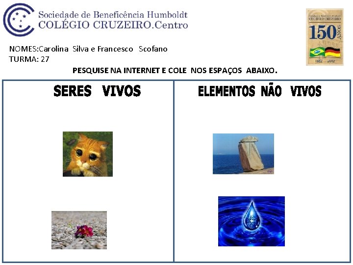 NOMES: Carolina Silva e Francesco Scofano TURMA: 27 PESQUISE NA INTERNET E COLE NOS