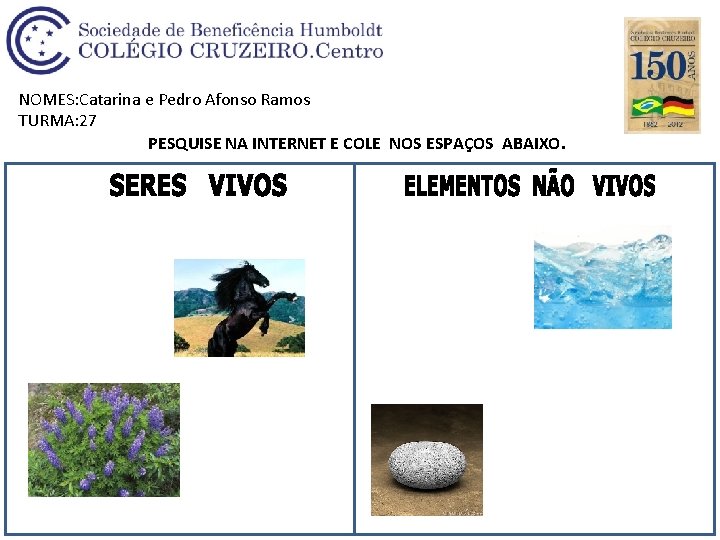 NOMES: Catarina e Pedro Afonso Ramos TURMA: 27 PESQUISE NA INTERNET E COLE NOS