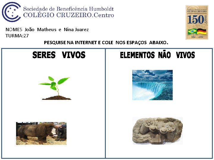 NOMES João Matheus e Nina Juarez TURMA: 27 PESQUISE NA INTERNET E COLE NOS