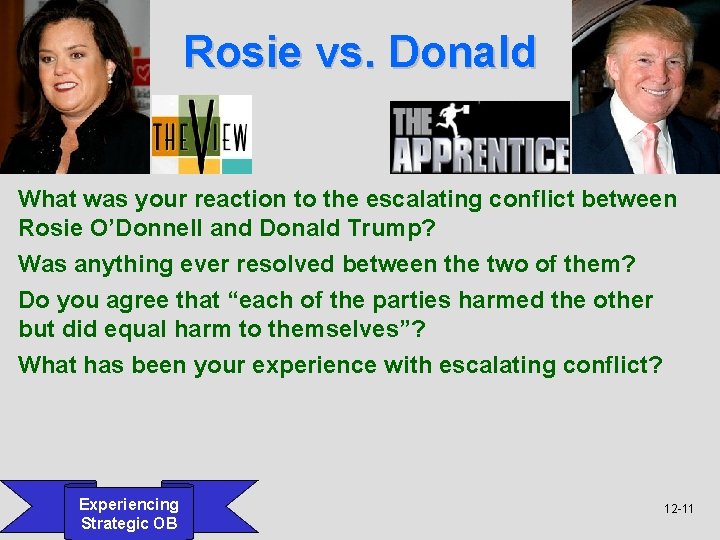 Rosie vs. Donald What was your reaction to the escalating conflict between Rosie O’Donnell