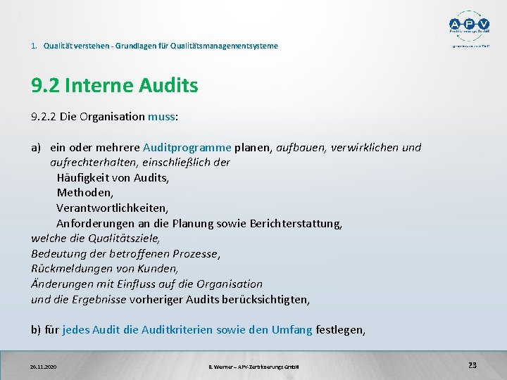 1. Qualität verstehen - Grundlagen für Qualitätsmanagementsysteme 9. 2 Interne Audits 9. 2. 2