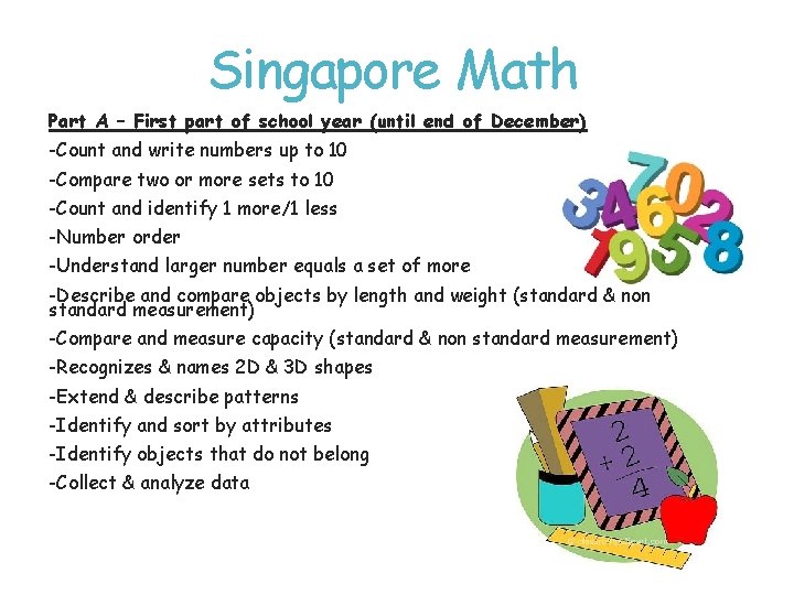 Singapore Math Part A – First part of school year (until end of December)