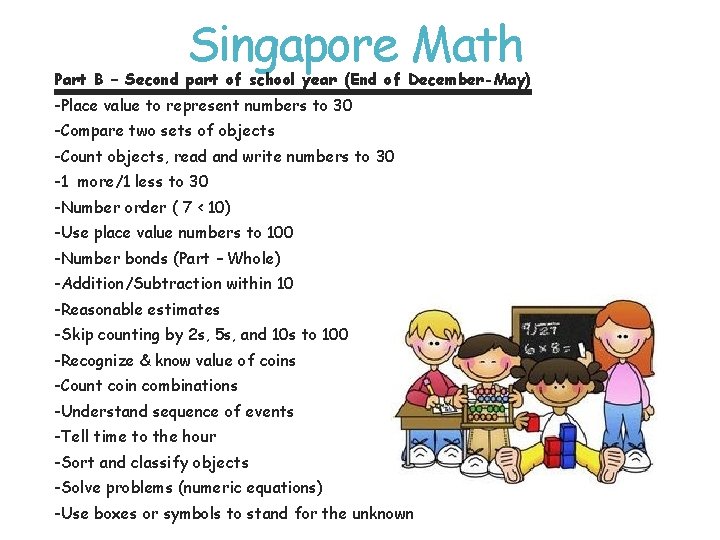 Singapore Math Part B – Second part of school year (End of December-May) -Place