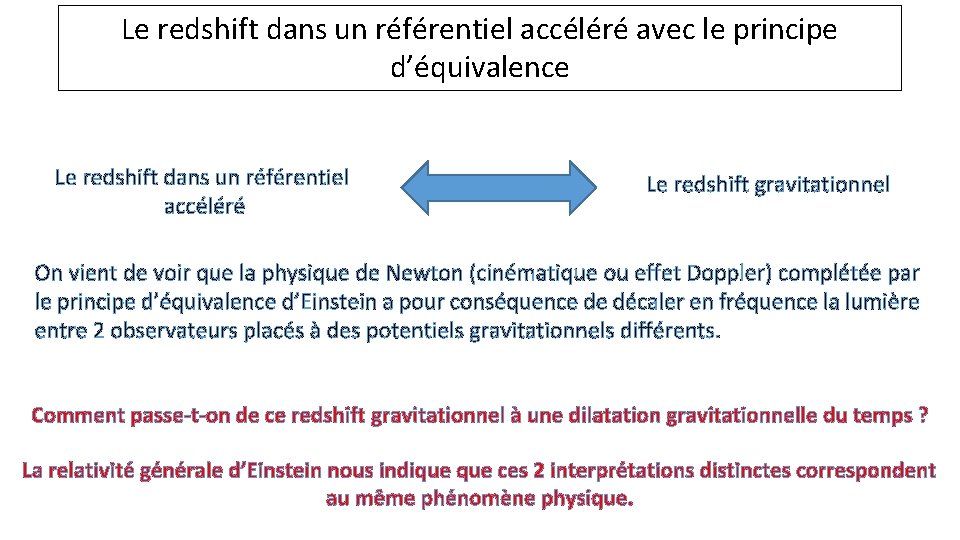 Le redshift dans un référentiel accéléré avec le principe d’équivalence Le redshift dans un