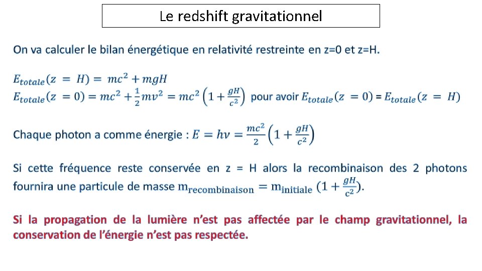 Le redshift gravitationnel 