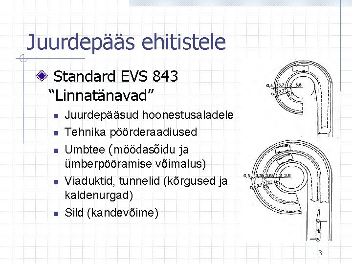 Juurdepääs ehitistele Standard EVS 843 “Linnatänavad” n n n Juurdepääsud hoonestusaladele Tehnika pöörderaadiused Umbtee