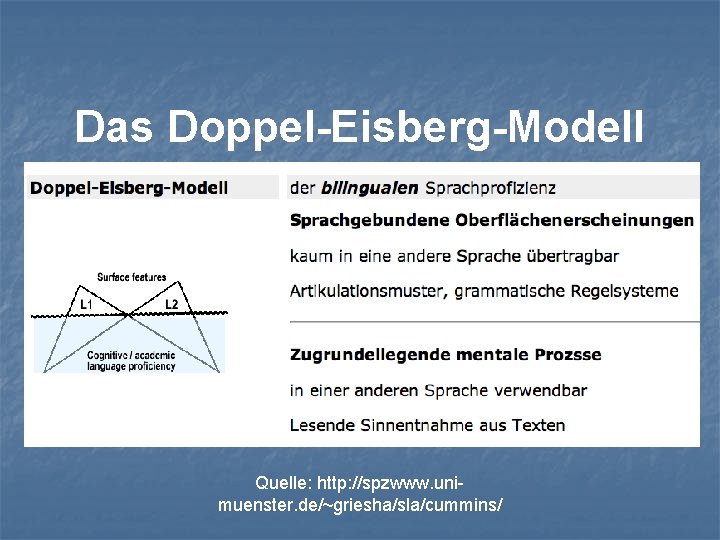 Das Doppel-Eisberg-Modell Quelle: http: //spzwww. unimuenster. de/~griesha/sla/cummins/ 
