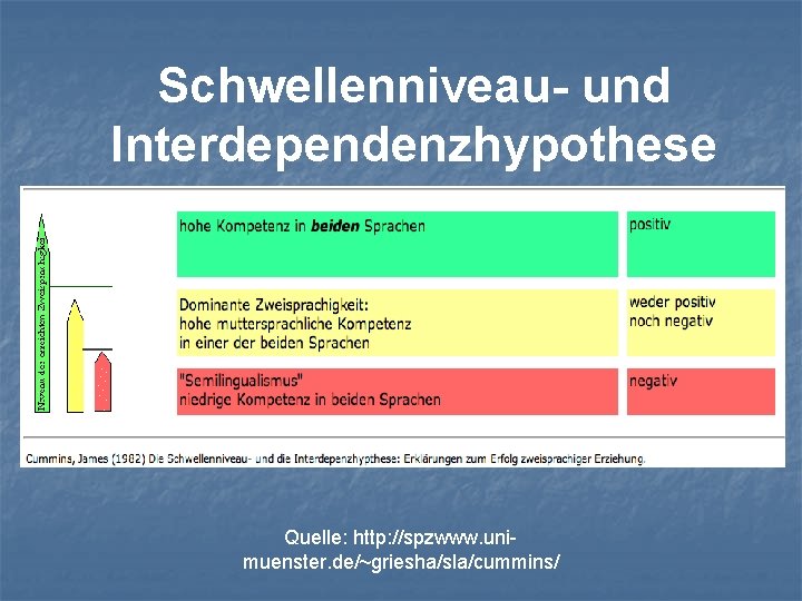 Schwellenniveau- und Interdependenzhypothese Quelle: http: //spzwww. unimuenster. de/~griesha/sla/cummins/ 