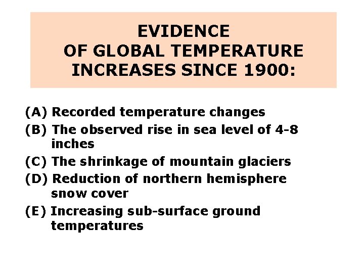 EVIDENCE OF GLOBAL TEMPERATURE INCREASES SINCE 1900: (A) Recorded temperature changes (B) The observed