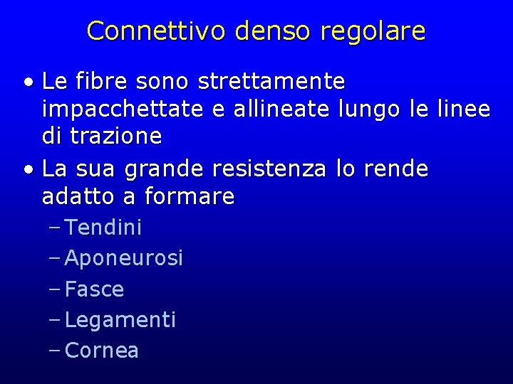 Connettivo denso regolare • Le fibre sono strettamente impacchettate e allineate lungo le linee