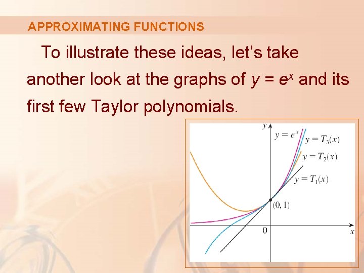 APPROXIMATING FUNCTIONS To illustrate these ideas, let’s take another look at the graphs of