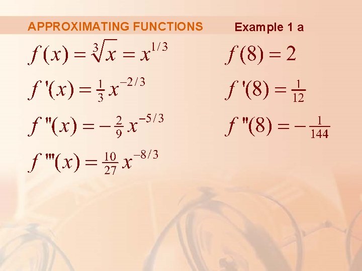 APPROXIMATING FUNCTIONS Example 1 a 