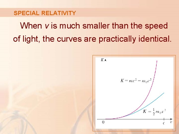 SPECIAL RELATIVITY When v is much smaller than the speed of light, the curves