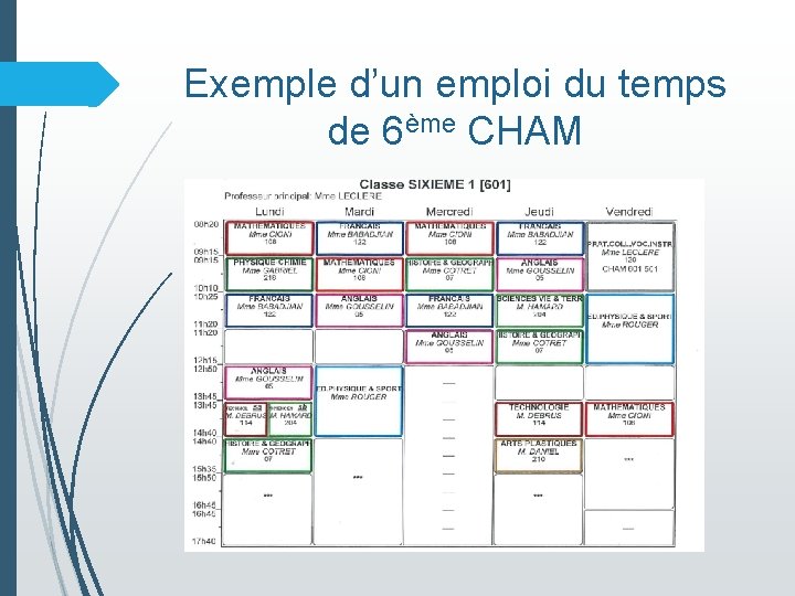 Exemple d’un emploi du temps de 6ème CHAM 