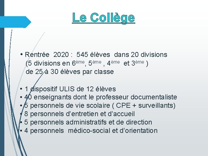 Le Collège • Rentrée 2020 : 545 élèves dans 20 divisions (5 divisions en