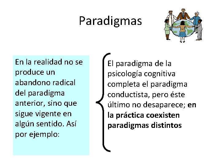 Paradigmas En la realidad no se produce un abandono radical del paradigma anterior, sino